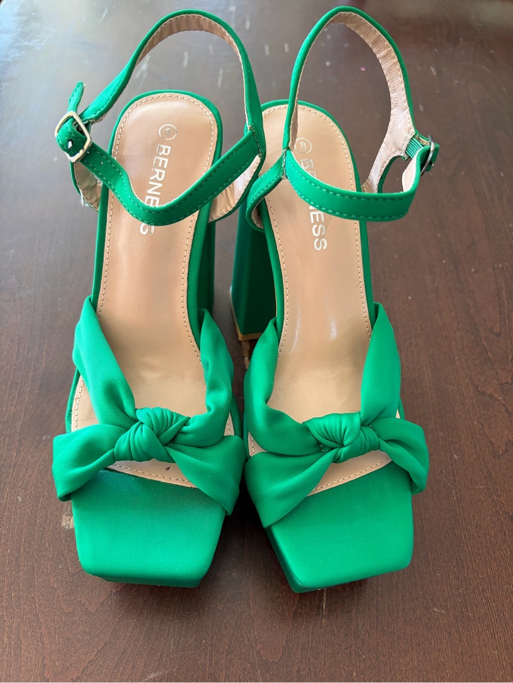 Green Platform Knot Block-Heel Sandals - Picture 2 of 3
